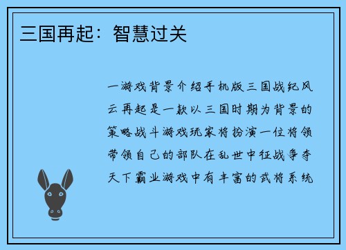 三国再起：智慧过关