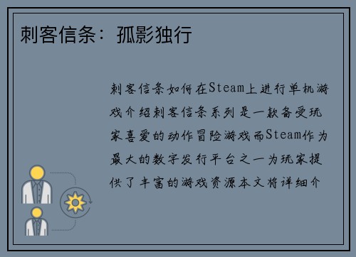 刺客信条：孤影独行